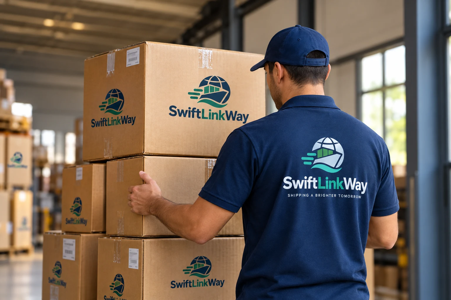 SwiftLinkWay worker preparing packages for delivery